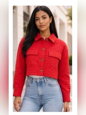 NWT! Buckle Privy Red Crop Oversized Women's Textured Summer Boho Jacket Medium